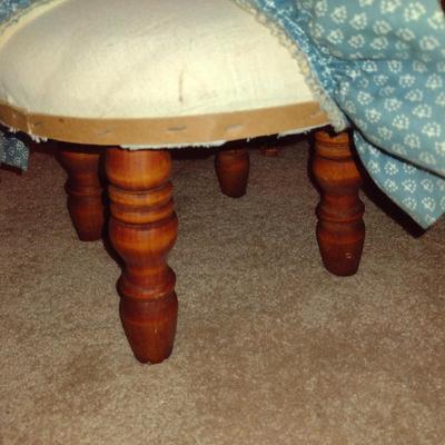 Three Footstools- One Wicker, Two Wood Framed