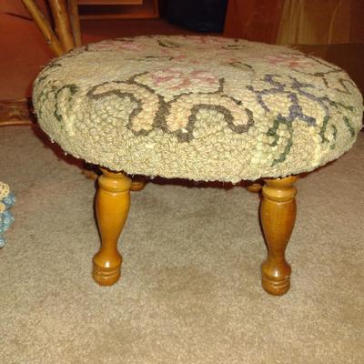Three Footstools- One Wicker, Two Wood Framed
