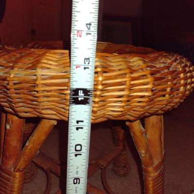 Three Footstools- One Wicker, Two Wood Framed