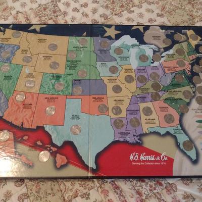 State Quarters Collector's Map with Coins- Approx 17" x 28"