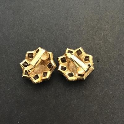 Vintage gold tone clip on earrings with rhinestones,