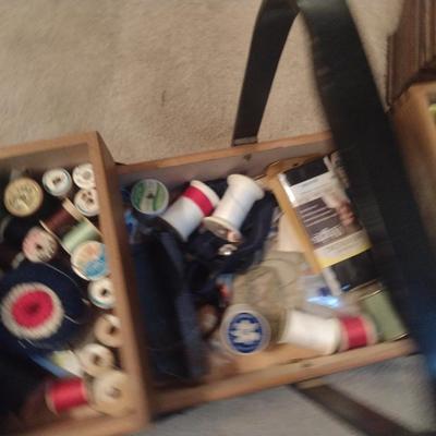 Wooden Swedish Accordion Sewing Box with Contents