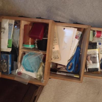 Wooden Swedish Accordion Sewing Box with Contents