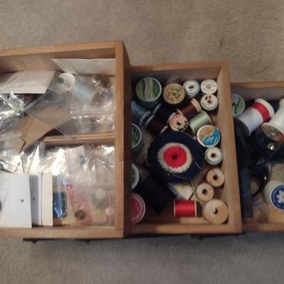 Wooden Swedish Accordion Sewing Box with Contents