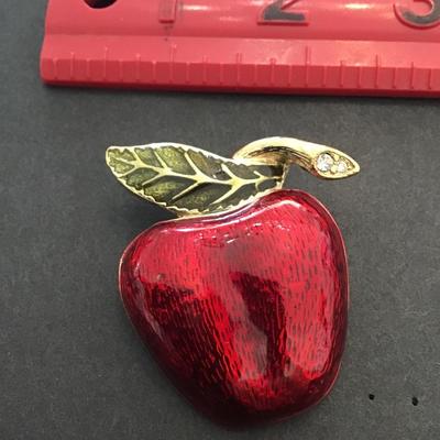 Very nice red and green enamel Apple pin brooch