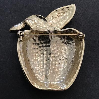 Very nice red and green enamel Apple pin brooch