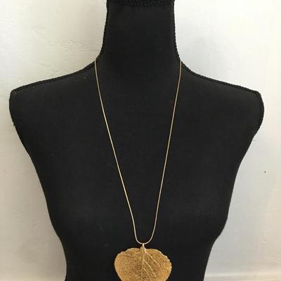 Large gold tone leaf statement necklace