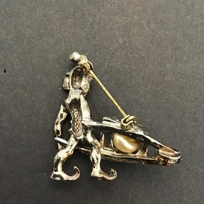 Vintage, silver and gold tone black enamel Christmas elf