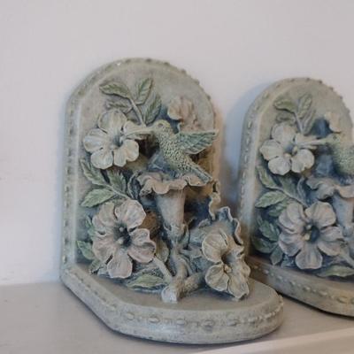 Pair of Composite Hummingbird and Floral Design Bookends