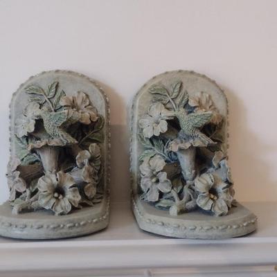 Pair of Composite Hummingbird and Floral Design Bookends