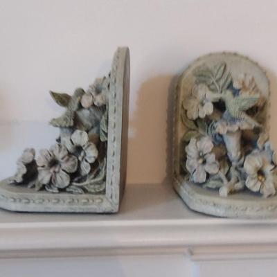 Pair of Composite Hummingbird and Floral Design Bookends