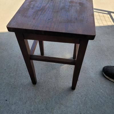 Sale Photo Thumbnail #193: Finish is great except for the leg pictured,  very solid and fixable measures. Measures 12.5 square, and 17.5" tall flat screws and well built.