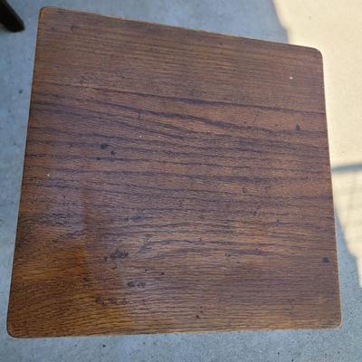 Sale Photo Thumbnail #195: Finish is great except for the leg pictured,  very solid and fixable measures. Measures 12.5 square, and 17.5" tall flat screws and well built.