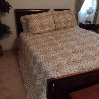 Vintage Wooden Full Size Sleigh Bed with Mattress- Approx 56" x 80" (Bedding Not Included)