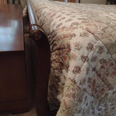 Vintage Wooden Full Size Sleigh Bed with Mattress- Approx 56" x 80" (Bedding Not Included)