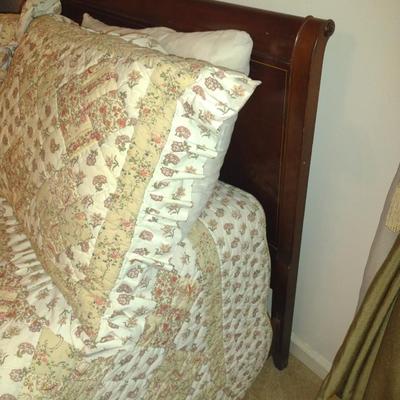 Vintage Wooden Full Size Sleigh Bed with Mattress- Approx 56" x 80" (Bedding Not Included)