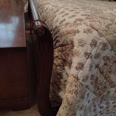 Vintage Wooden Full Size Sleigh Bed with Mattress- Approx 56" x 80" (Bedding Not Included)