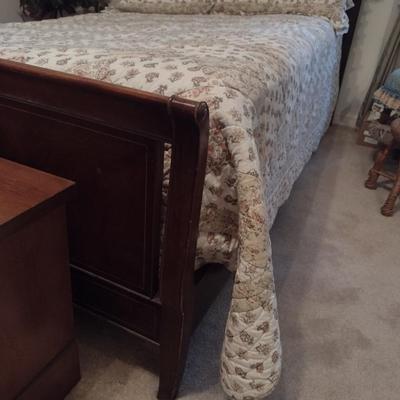 Vintage Wooden Full Size Sleigh Bed with Mattress- Approx 56" x 80" (Bedding Not Included)