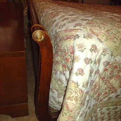 Vintage Wooden Full Size Sleigh Bed with Mattress- Approx 56" x 80" (Bedding Not Included)