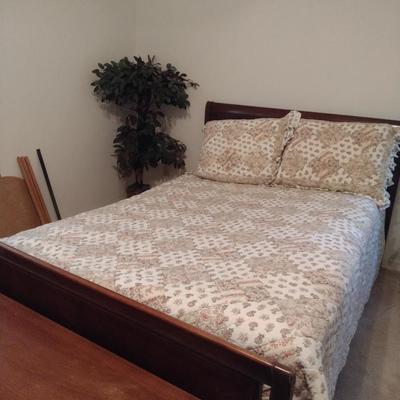 Vintage Wooden Full Size Sleigh Bed with Mattress- Approx 56" x 80" (Bedding Not Included)