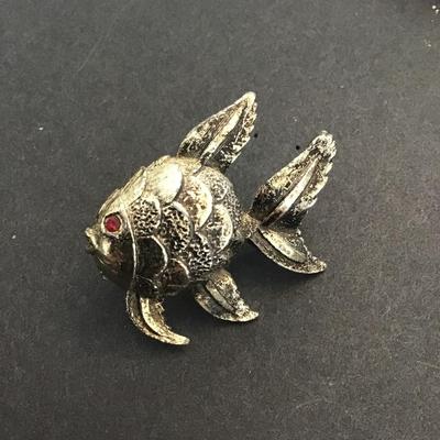 Vintage, silver, toned, fish brooch