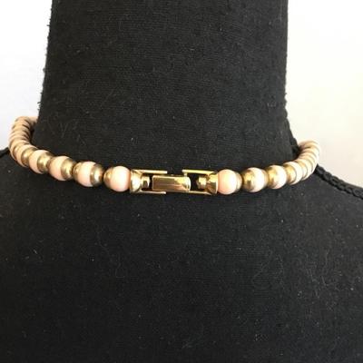 Super cute pale pink gold, toned, beaded necklace, vintage Avon
