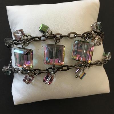 Beautiful, crystal beaded bracelet, gunmetal, gray toned