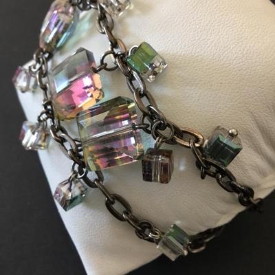 Beautiful, crystal beaded bracelet, gunmetal, gray toned