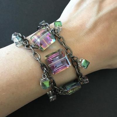 Beautiful, crystal beaded bracelet, gunmetal, gray toned