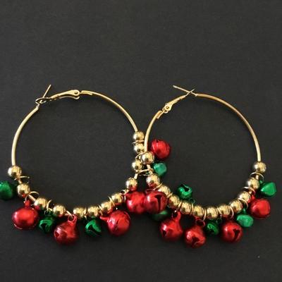Cute Christmas jingle bell hoop earrings