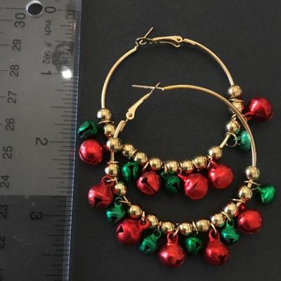 Cute Christmas jingle bell hoop earrings
