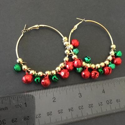 Cute Christmas jingle bell hoop earrings