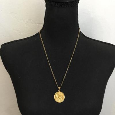 Vintage dragon coin, pendant, necklace, gold, toned