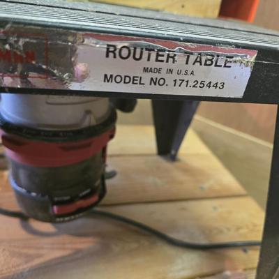 LOT 95C: Craftsman Router Table Mounted on Wood Cabinet with Tools