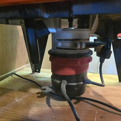 LOT 95C: Craftsman Router Table Mounted on Wood Cabinet with Tools
