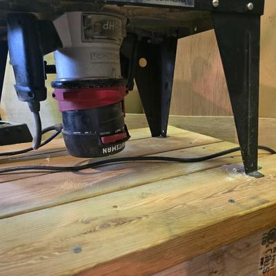 LOT 95C: Craftsman Router Table Mounted on Wood Cabinet with Tools