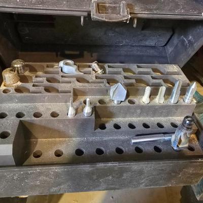 LOT 95C: Craftsman Router Table Mounted on Wood Cabinet with Tools