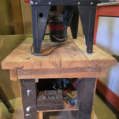 LOT 95C: Craftsman Router Table Mounted on Wood Cabinet with Tools