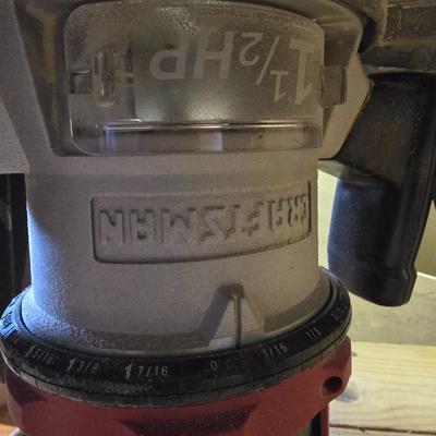 LOT 95C: Craftsman Router Table Mounted on Wood Cabinet with Tools