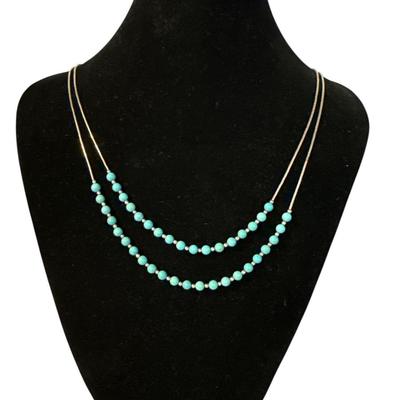 Sterling Silver Double Strand Turquoise Necklace