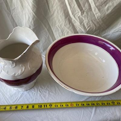 Sale Photo Thumbnail #280: Ceramic 1850's Wash Basin and Pitcher (Set of 2)