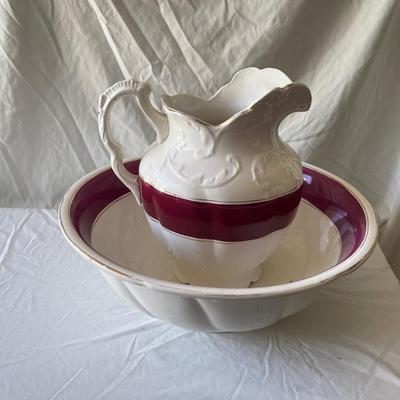 Sale Photo Thumbnail #276: Ceramic 1850's Wash Basin and Pitcher (Set of 2)