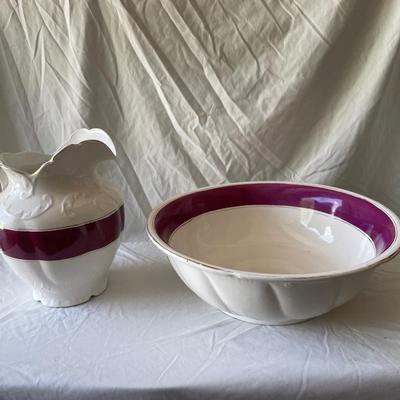 Sale Photo Thumbnail #277: Ceramic 1850's Wash Basin and Pitcher (Set of 2)