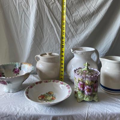 Sale Photo Thumbnail #368: Various Pitchers, Bowls, and a Cookie Jar (Lot of 6 + 2 Lids)
