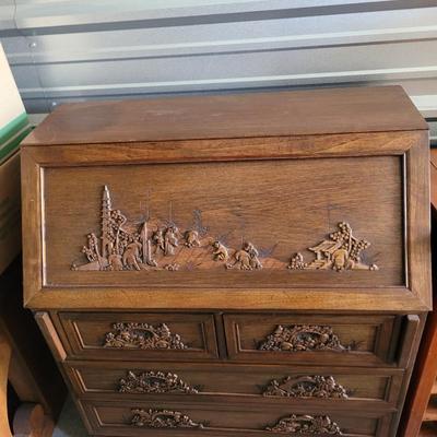 Sale Photo Thumbnail #409: 36" wide, 19" deep not folded out, 33" deep folded out, 42" tall, small amount of staining on very top, amazing piece.