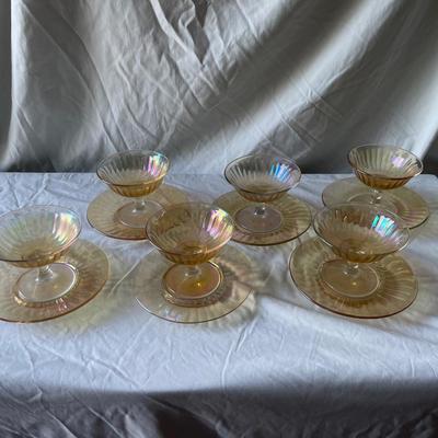 Sale Photo Thumbnail #438: Vintage Imperial Glass "Smooth Rays" Sherbet Glasses with Saucers (Set of 12 pieces)