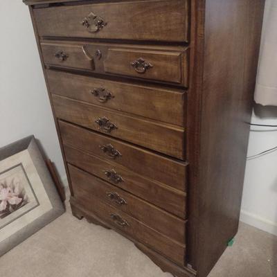 Wood Finish Tall Five Drawer Dresser- Approx 34" x 17 12/2" x 45" Tall