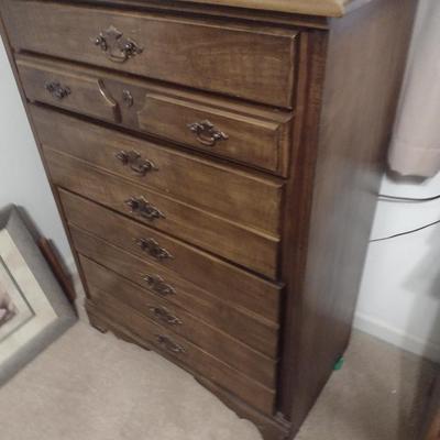 Wood Finish Tall Five Drawer Dresser- Approx 34" x 17 12/2" x 45" Tall