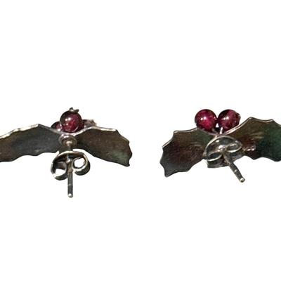Sterling Silver Leaf & Berry Earrings
