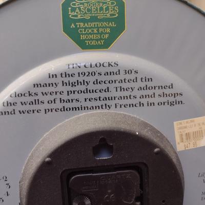 Battery Operated Tin Clock- Approx 13 1/2" in Diameter